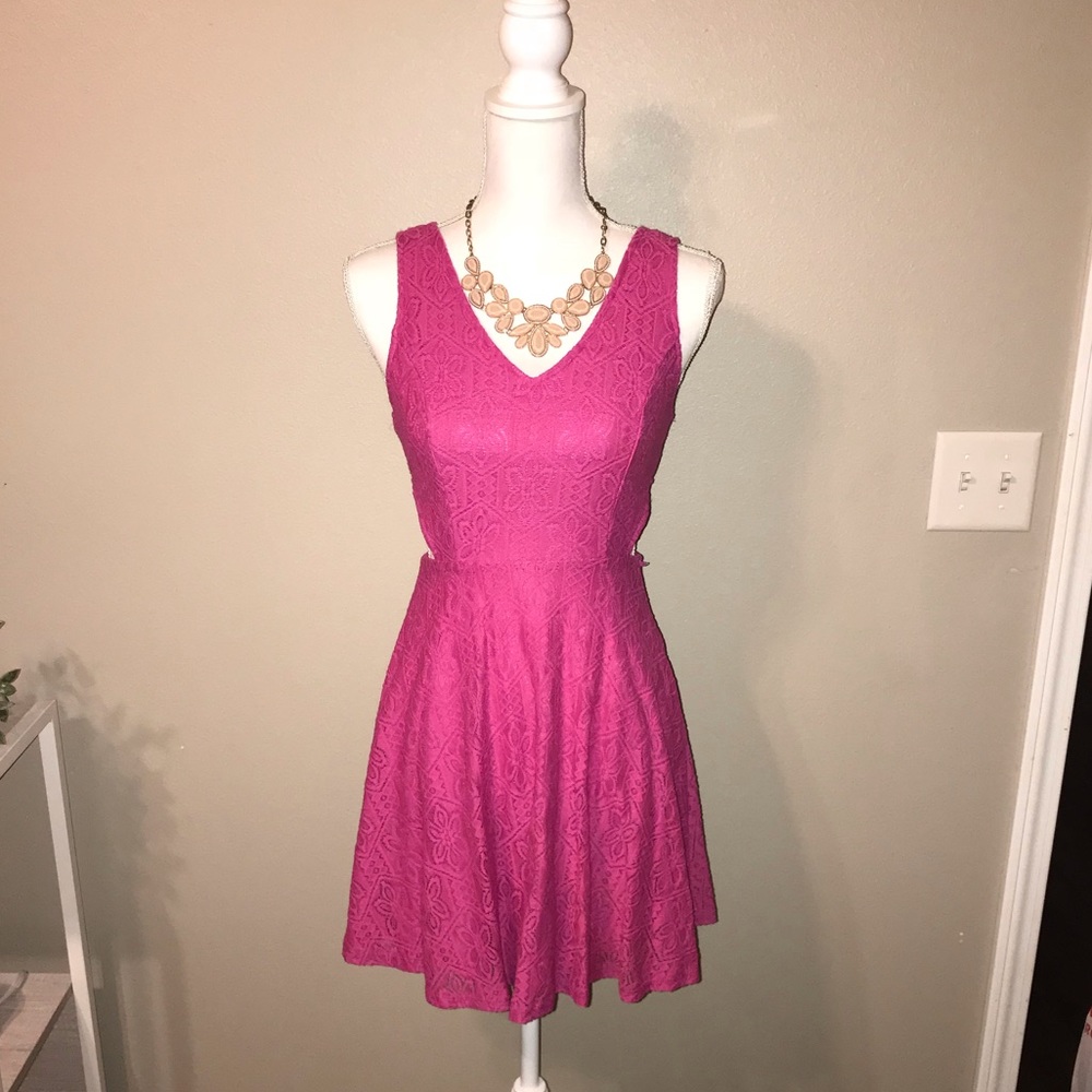 Francesca’s Fuchsia A-line cutout dress